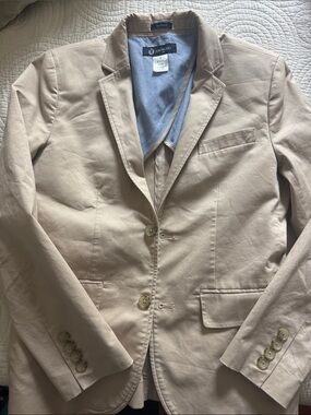 Crewcuts Light Beige Cotton Blazer with Blue Lining